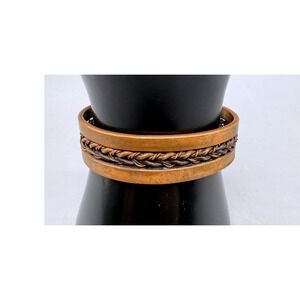 Vintage Copper Braided Inlay Cuff Bracelet Mixed Metal Southwestern Boho Style